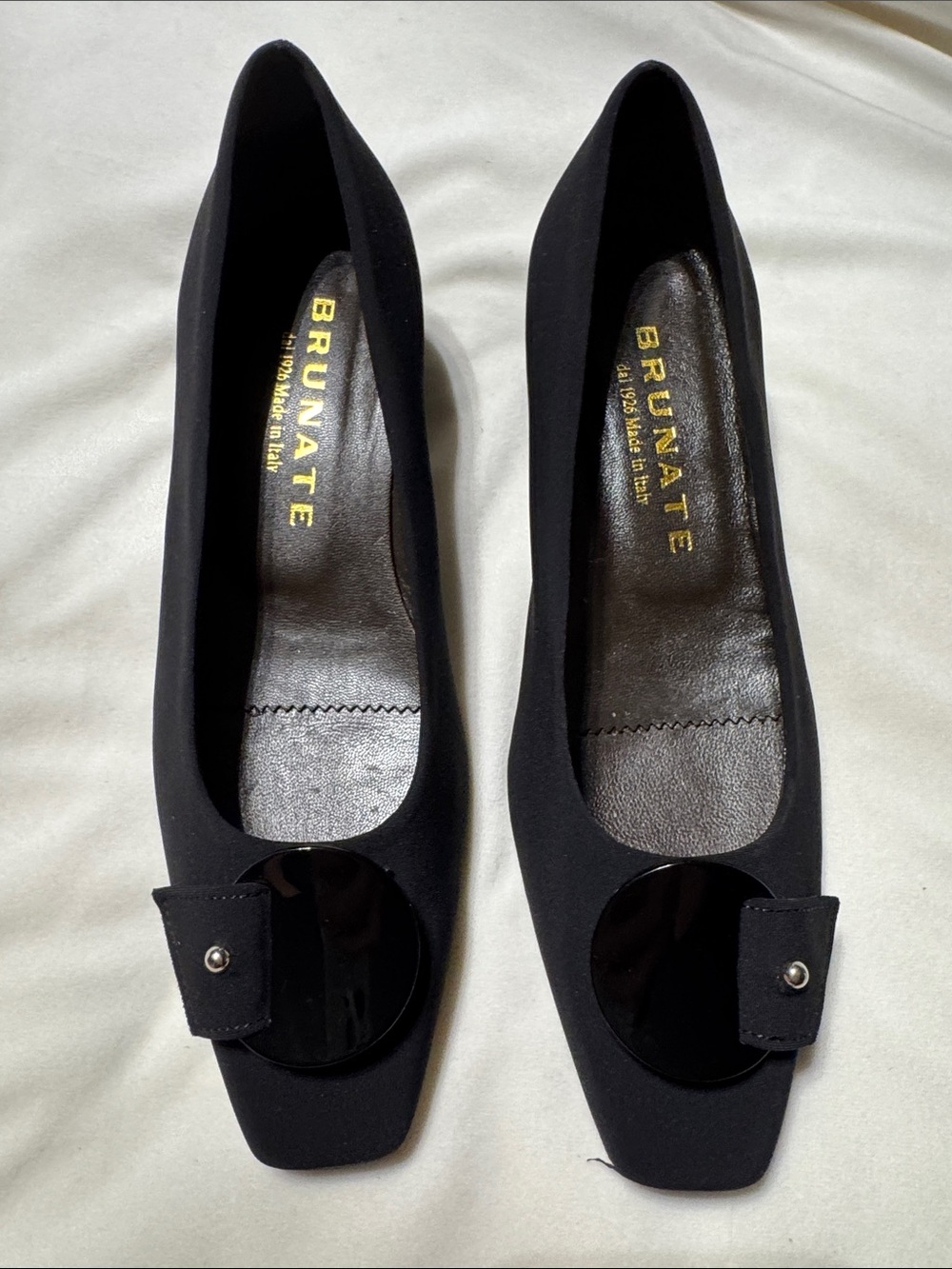 Brunate Black Women's Square-Toe Ballet Flats with Decorative Disc